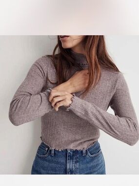 Madewell Ribbed Mock Neck Sweater in Taupe